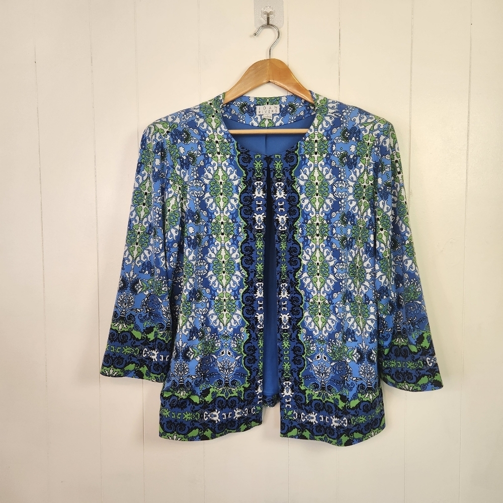 Joan Rivers Blue Open Front Lightweight Blazer Jacket Dressy Womens Size Large